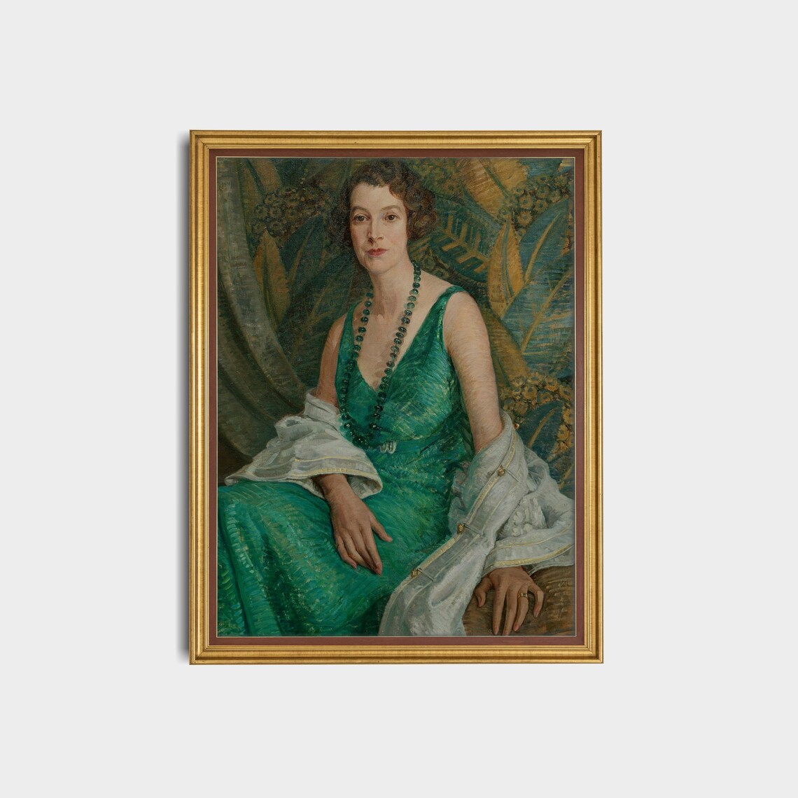 Art Deco Woman Portrait in an Emerald Green Gown Vintage Poster - Image 3