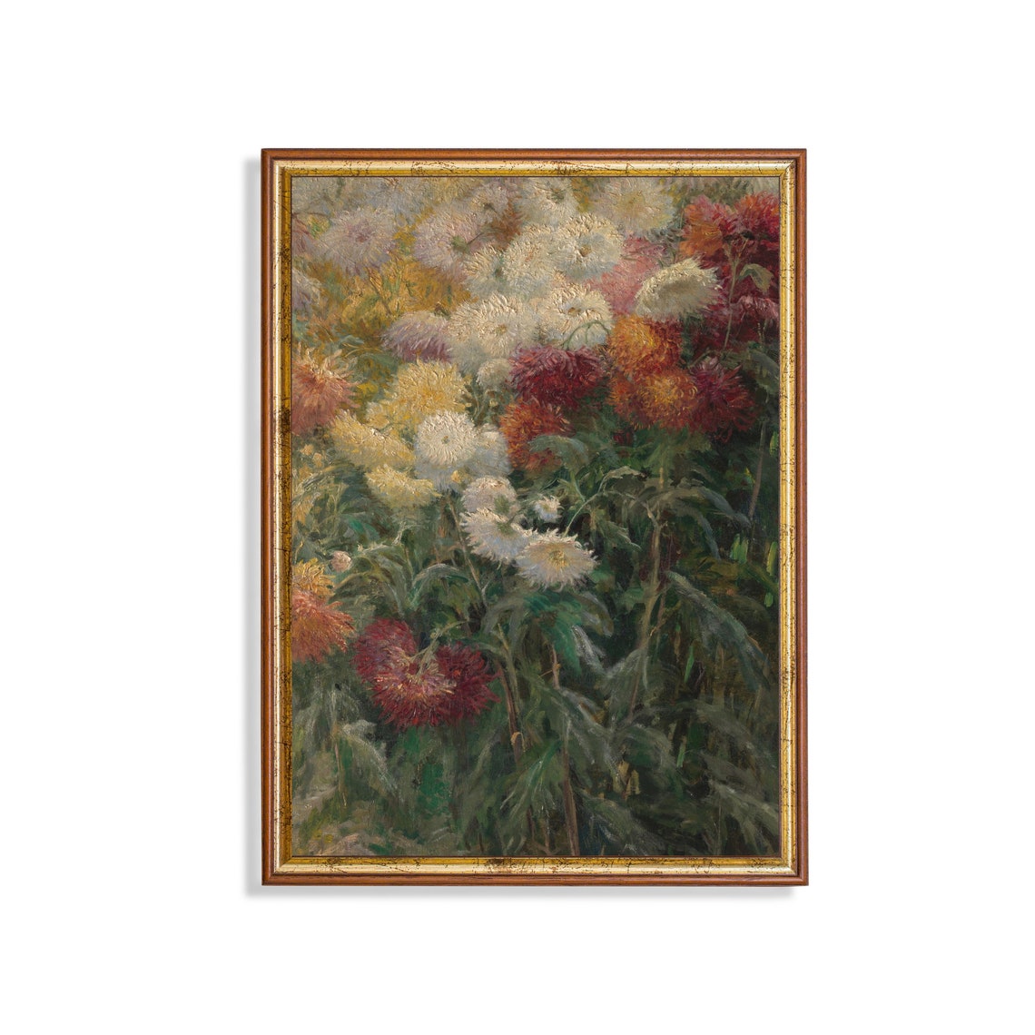 White and Red Chrysanthemums Impressionist Floral Still Life Poster