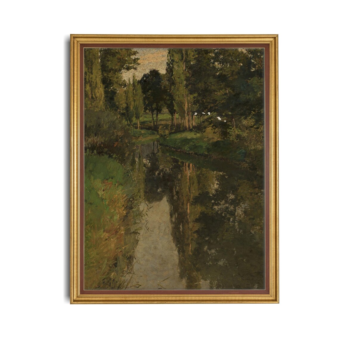 Printed And Shipped Vintage Landscape Painting Antique Tree Forest Moody Rustic Art Mailed Print Landscape With A Creek - Image 4