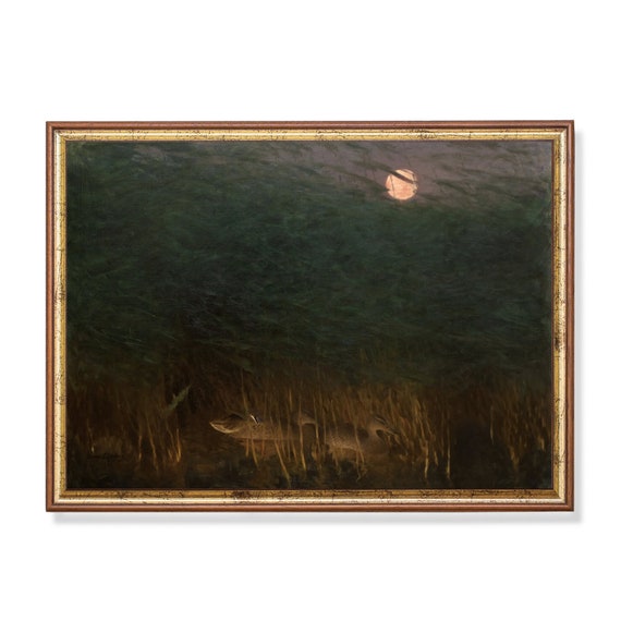 Mailed Print Vintage Ducks Painting Nocturnal Print Antique Bird Print Ducks On Lake Side Moody Rustic Art Printed And Shipped