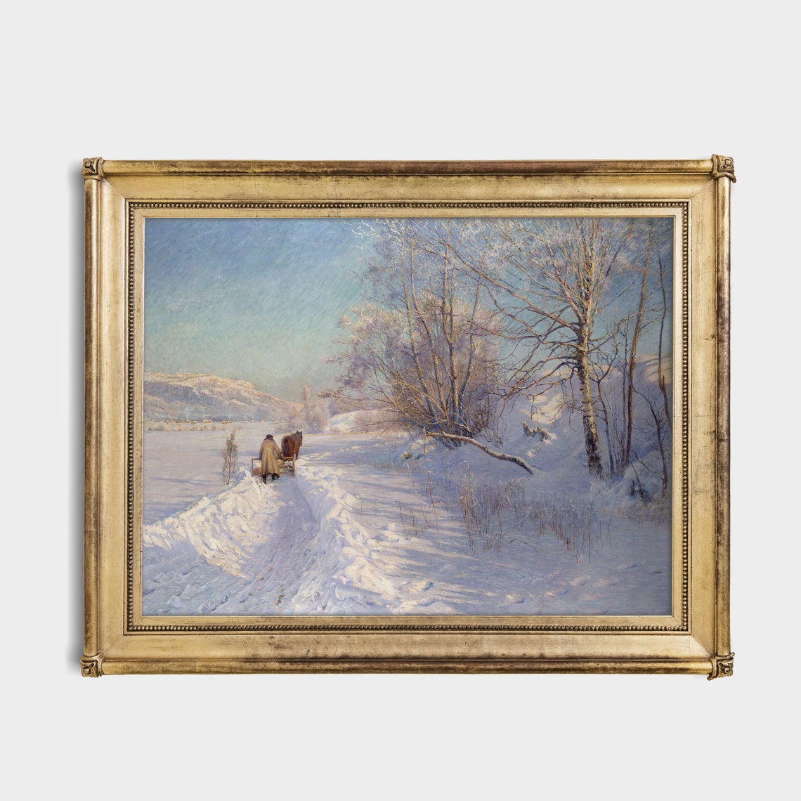 Snowy Winter Sleigh Ride Through a Birch Forest Painting Poster - Image 2