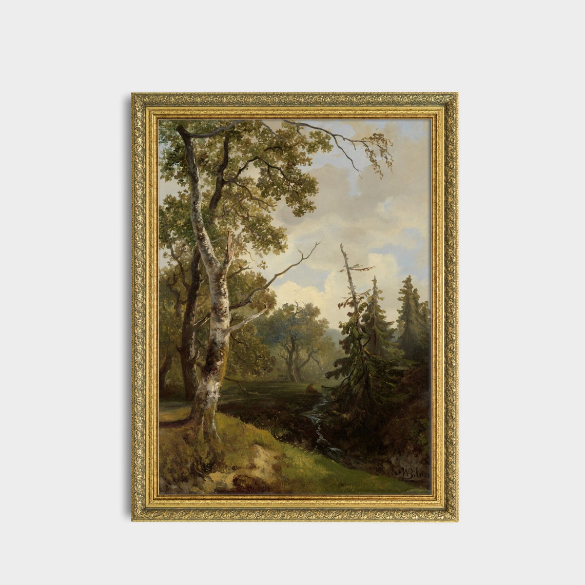 Vintage Birch Forest Painting Antique Woodland Landscape Wall Art - Image 3
