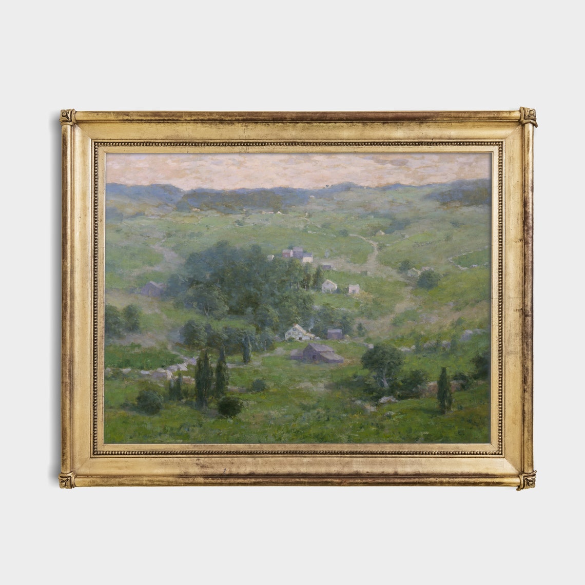 Impressionist Green Valley with Farmhouses Summer Landscape Print - Image 4