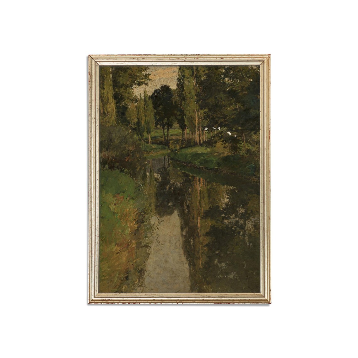 Woodland Creek Reflections Vintage Green Landscape Art Poster - Image 3