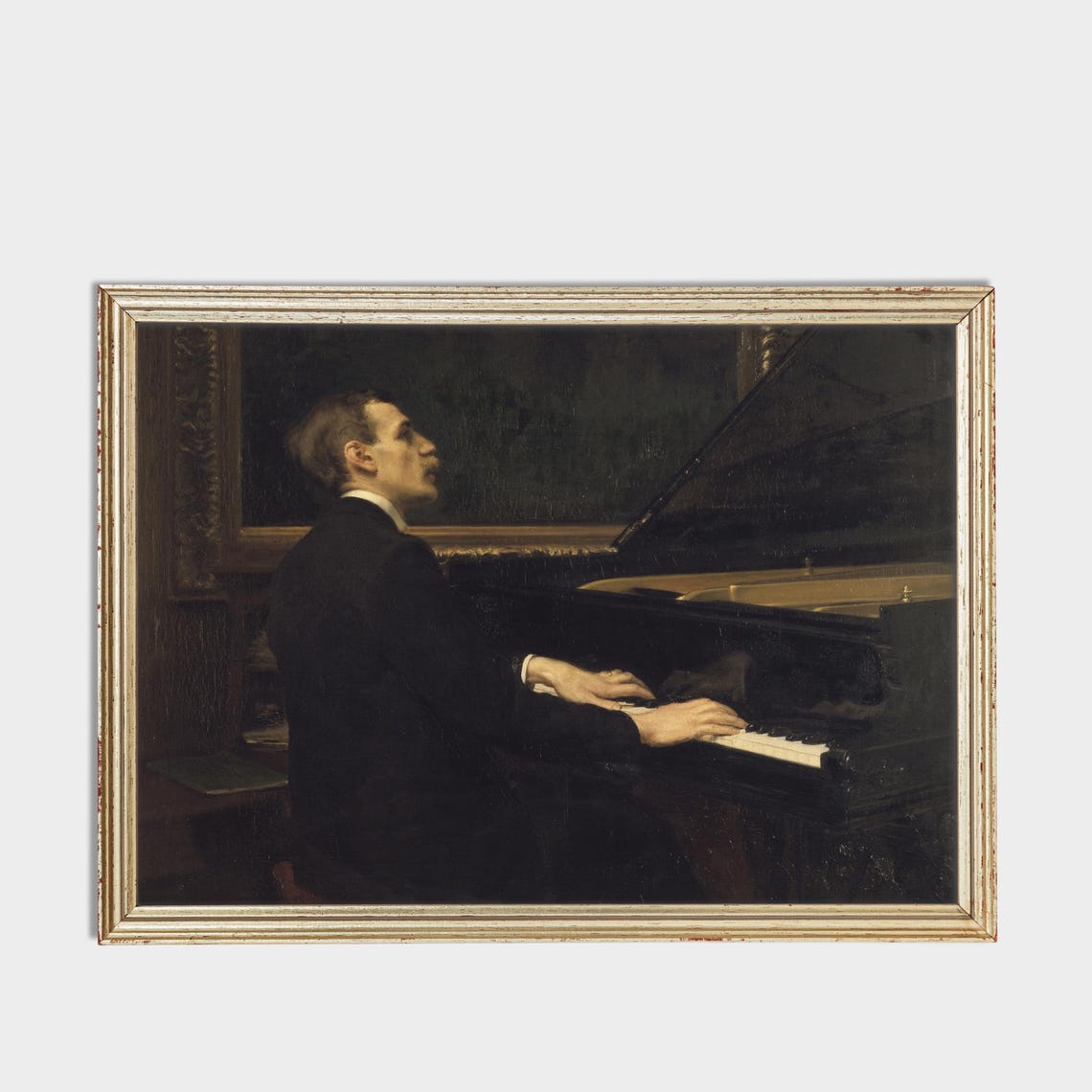 Young Gentleman Playing a Grand Piano in a Dimly Lit Room Poster - Image 3