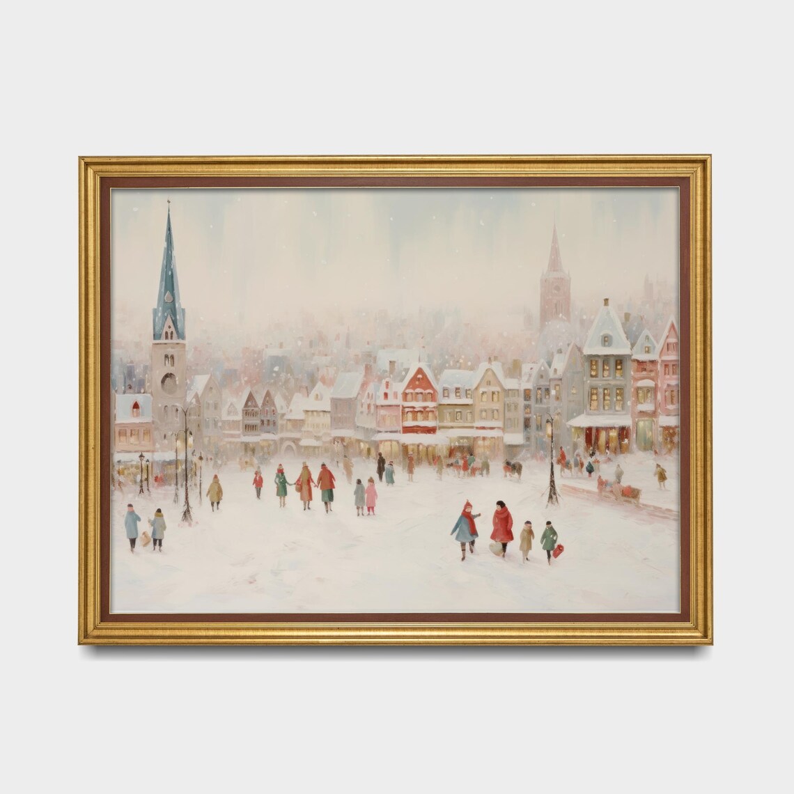 Snowy Old European Town Square with Church Winter Holiday Poster - Image 5