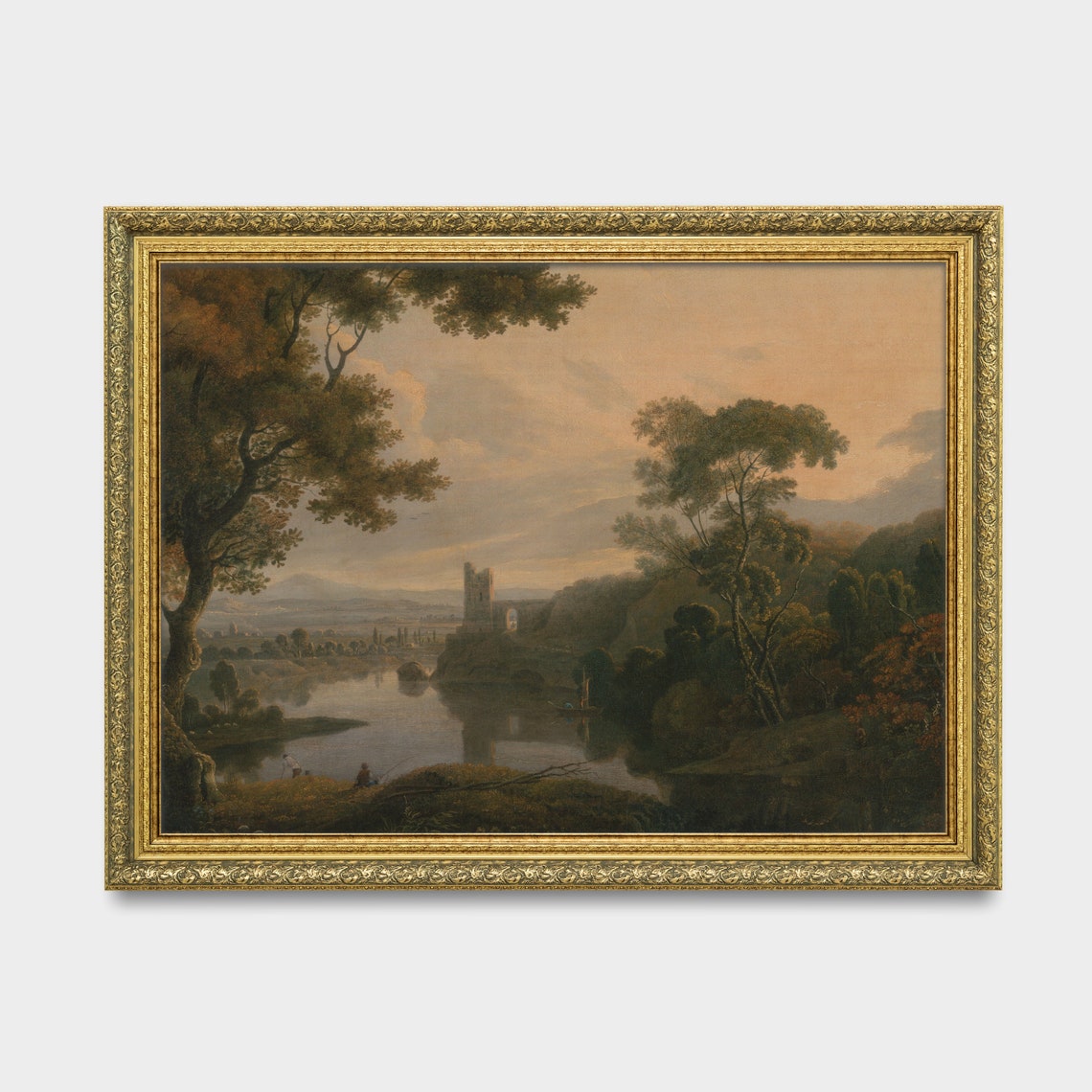 Moody River Landscape With Castle Ruins at Dusk Vintage Poster - Image 3