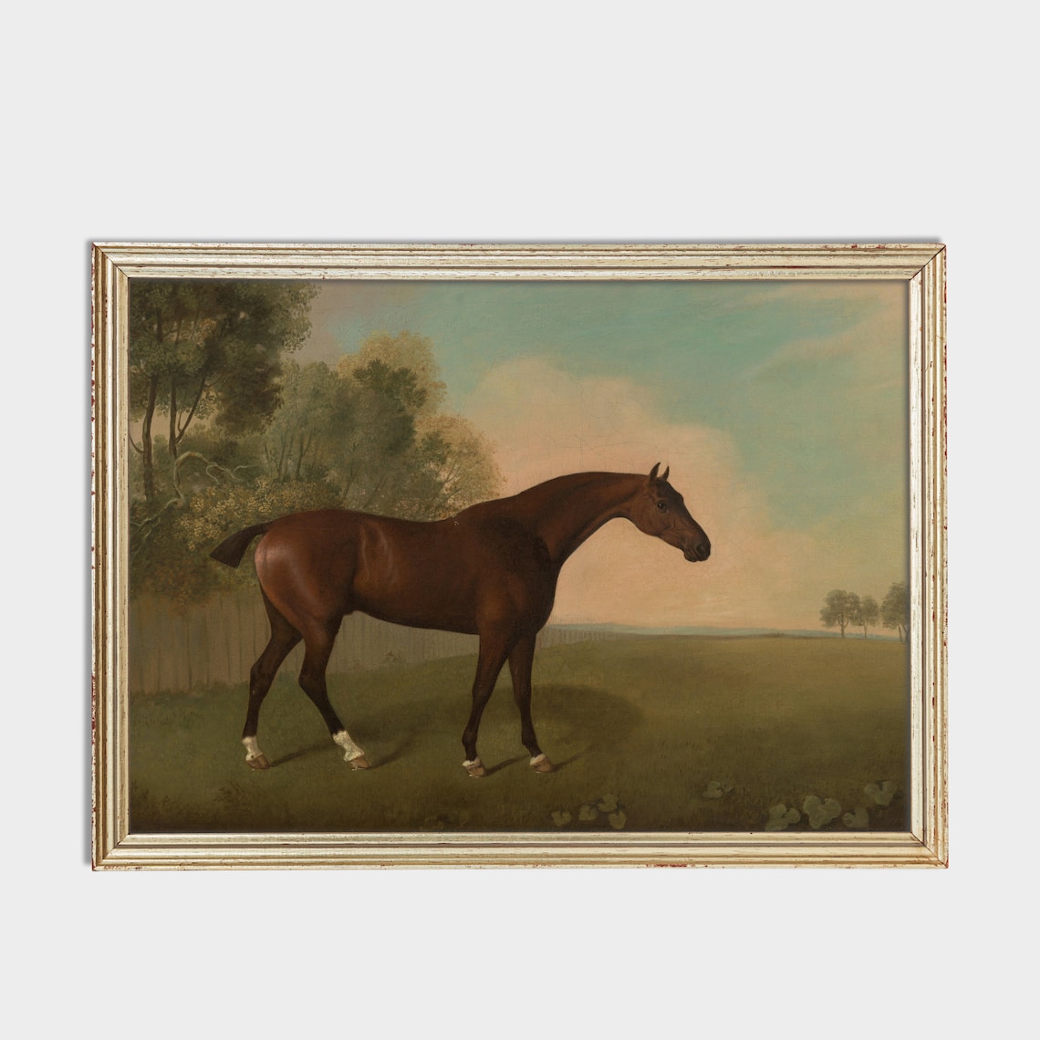 Bay Horse Green Parkland Antique Equine Portrait Oil Painting Poster - Image 2