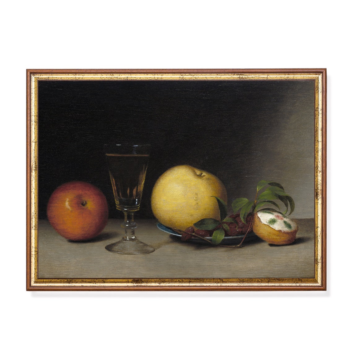 Still Life with Oranges Lemon Wine Glass and Grapes Kitchen Poster
