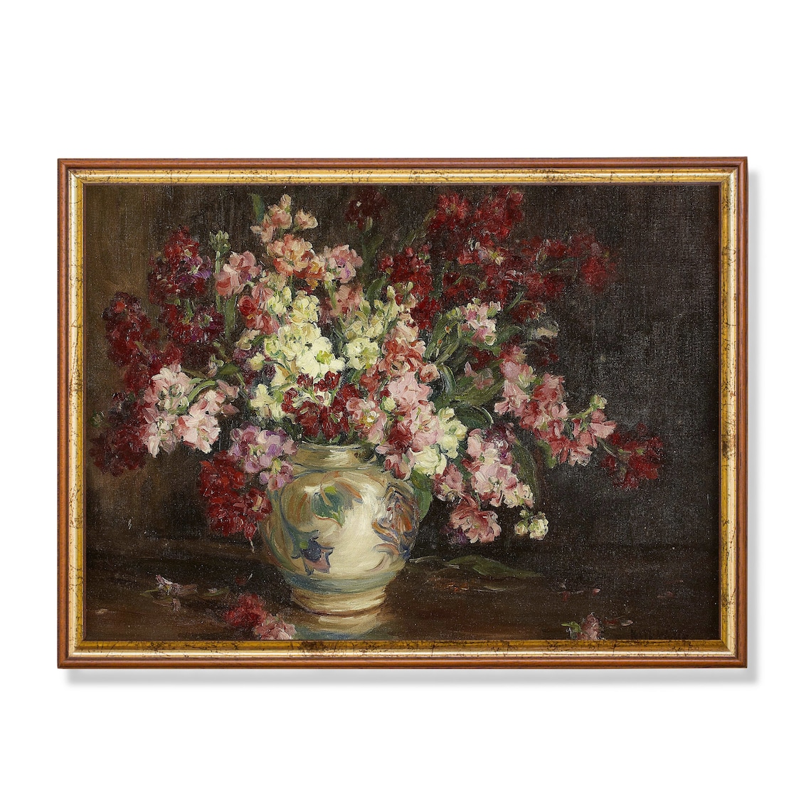 Moody Stock Flowers In Decorative Vase Vintage Floral Art Poster