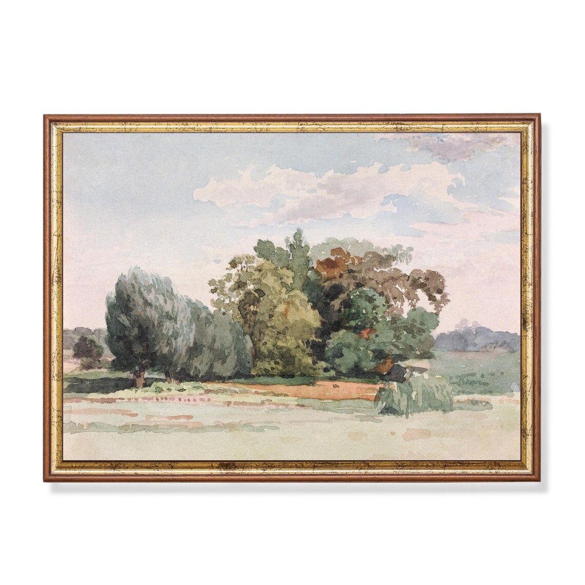 Watercolor Tree Cluster in Meadow Soft Pastel Landscape Poster