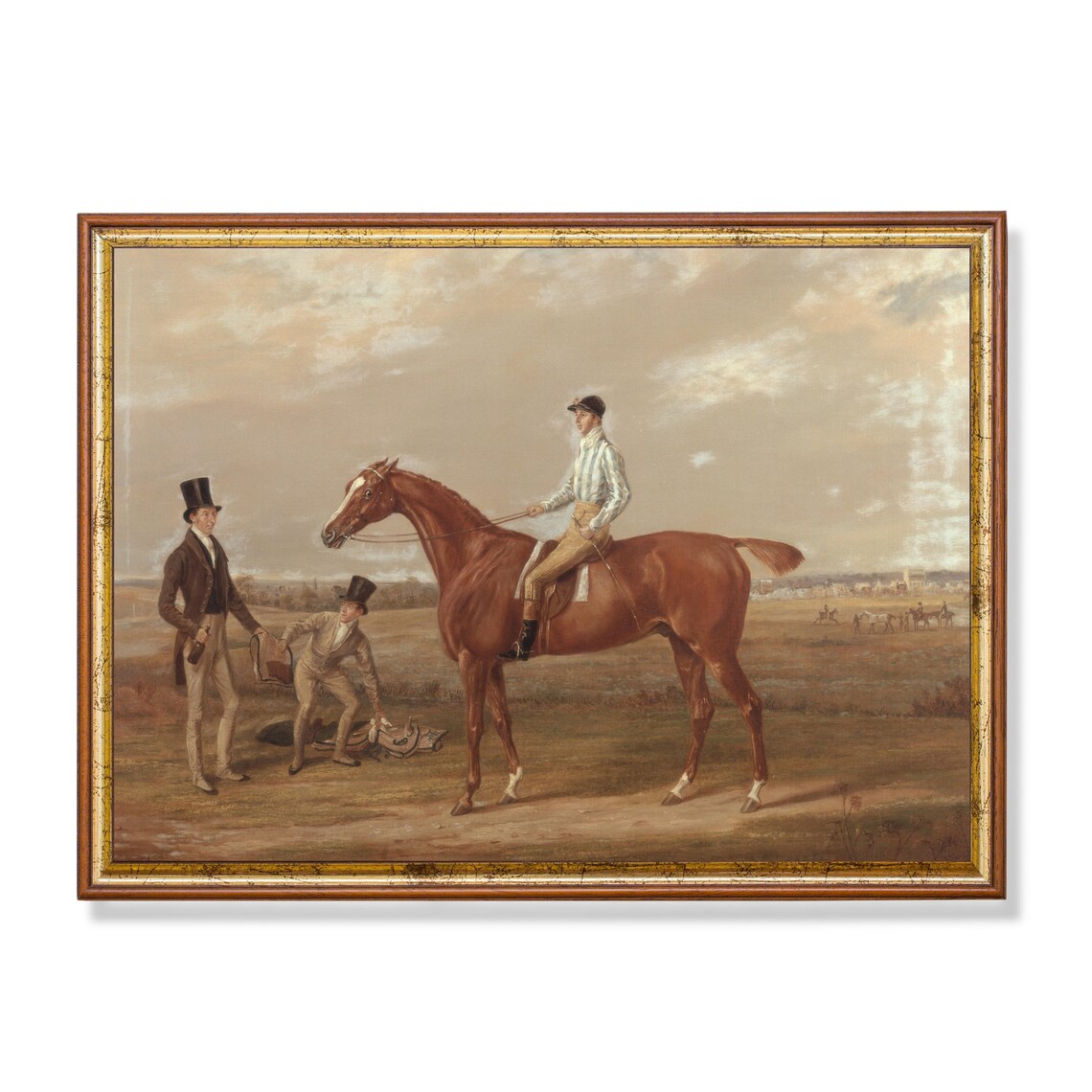 Racehorse Parade Ring Scene with Jockey and Gentlemen Poster