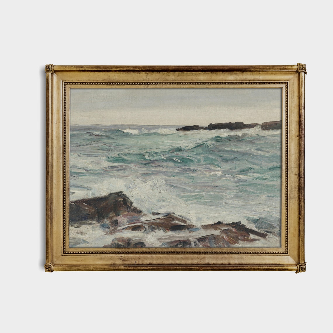 Crashing Ocean Waves on Dark Rocks Dramatic Seascape Art Poster - Image 2