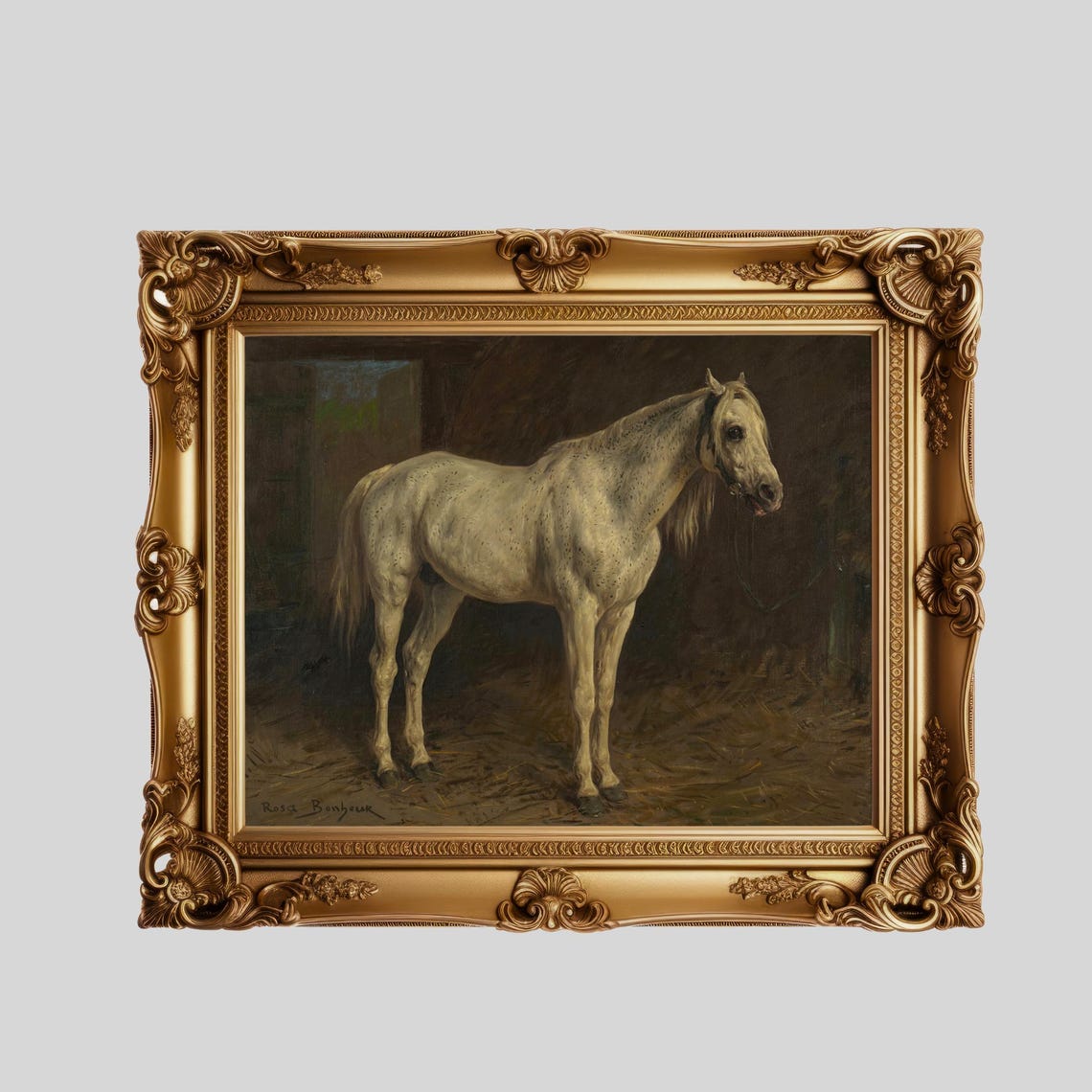 Dappled White Horse in a Stable Rosa Bonheur Equestrian Poster - Image 2