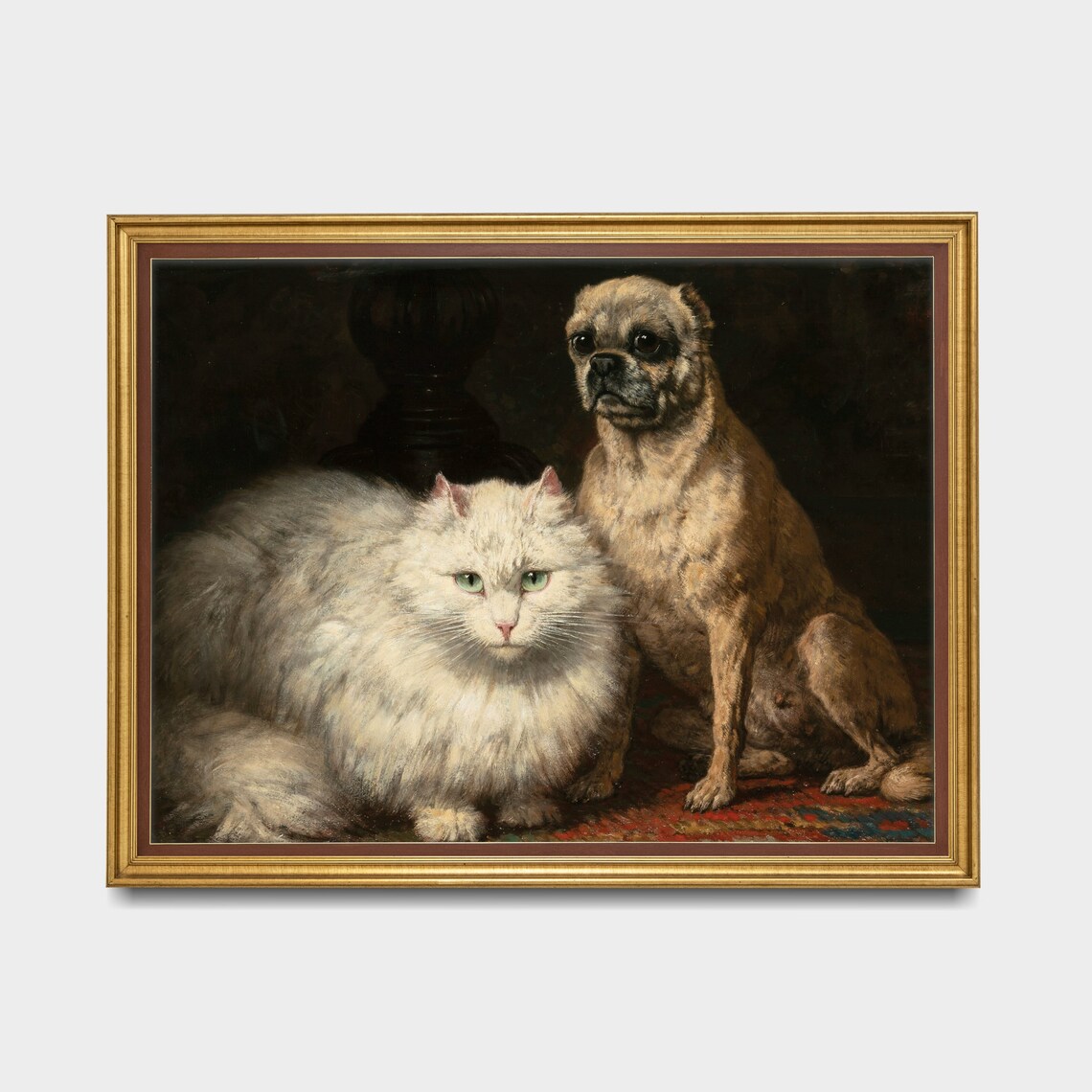 Vintage Cat Dog Painting Antique Animal Fine Print Moody Rustic Oil Painting Wall Art Farmhouse Decor - Image 5