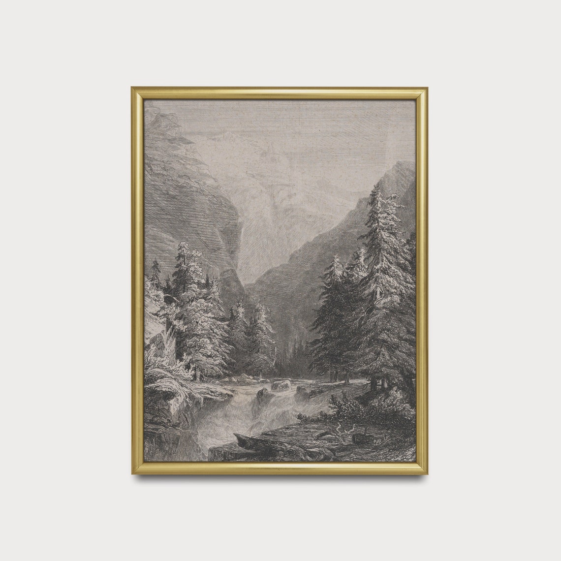 Vintage Nature Drawing Antique Landscape Sketch Moody Rustic Forest Print Wall Art Farmhouse Decor - Image 4
