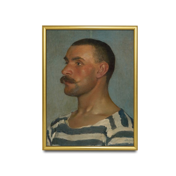 Vintage Portrait Painting Antique Gentleman Portrait Moody Rustic Oil Painting Print Wall Art Fine Art