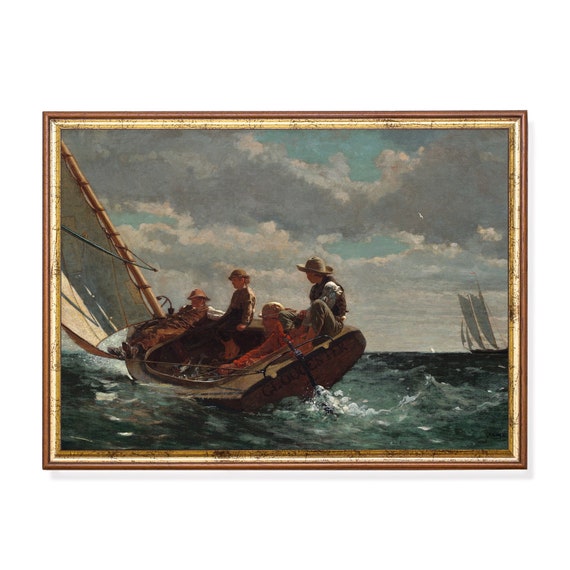 Seascape Painting Ocean Beach Print Moody Dark Rustic Art Living Room Art Vintage Nautical Home Decor