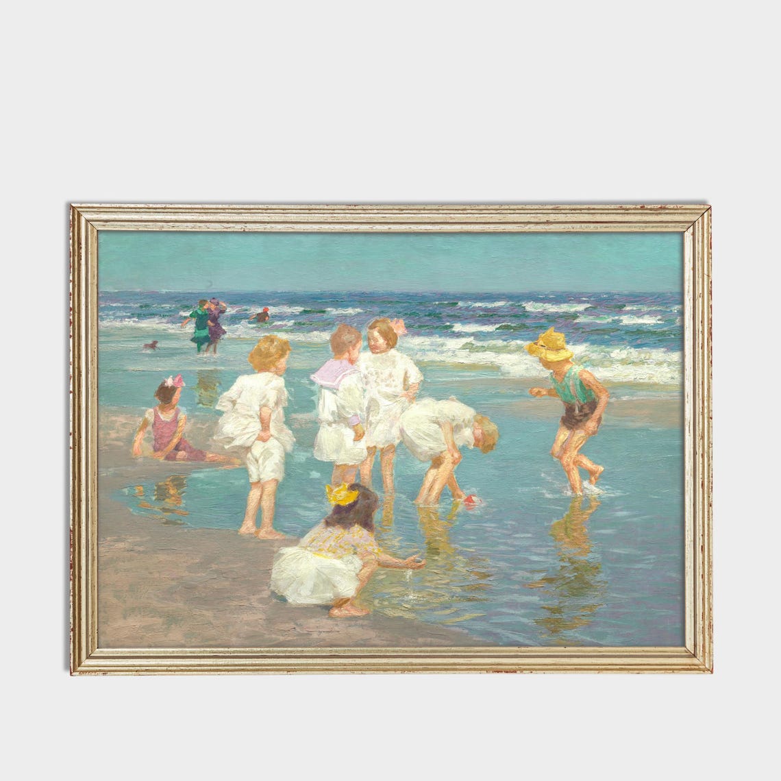 Sunny Impressionist Children Playing At The Beach Seaside Art Poster - Image 3