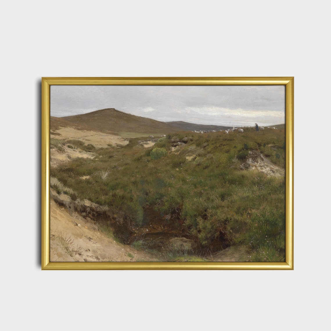 Shepherd with Flock of Sheep on Rolling Hills Vintage Poster - Image 5