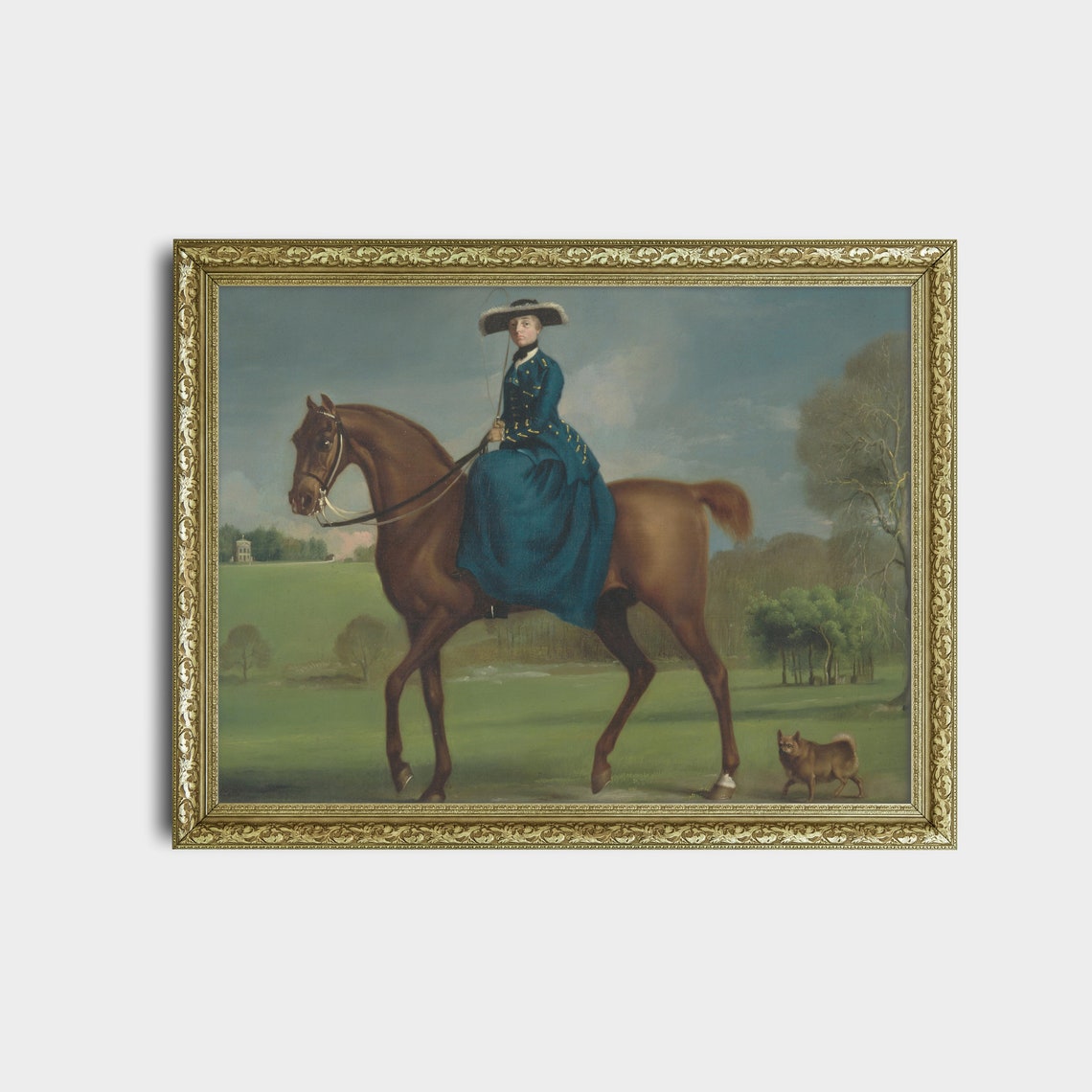 Lady Riding Side Saddle in Blue Habit with Dog Vintage Poster - Image 2