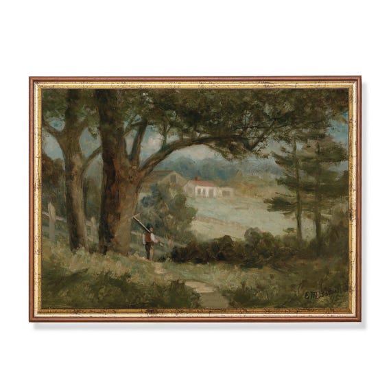 Printed And Shipped Landscape Painting Vintage Moody Rustic Print Antique Nature Print Farmhouse Decor Country Scenery