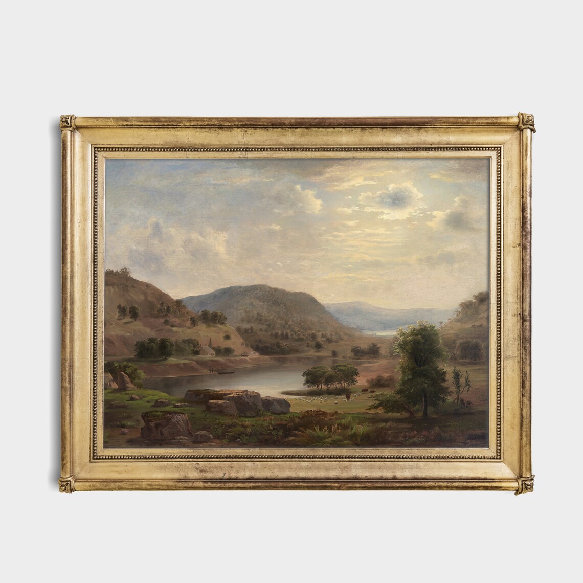 Calm Pastoral Lake Landscape Hills Vintage Scenery Nature Poster - Image 2