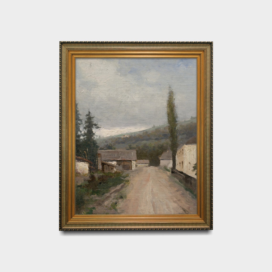 Rustic Village Road with a Tall Poplar Tree Vintage Vertical Poster - Image 2