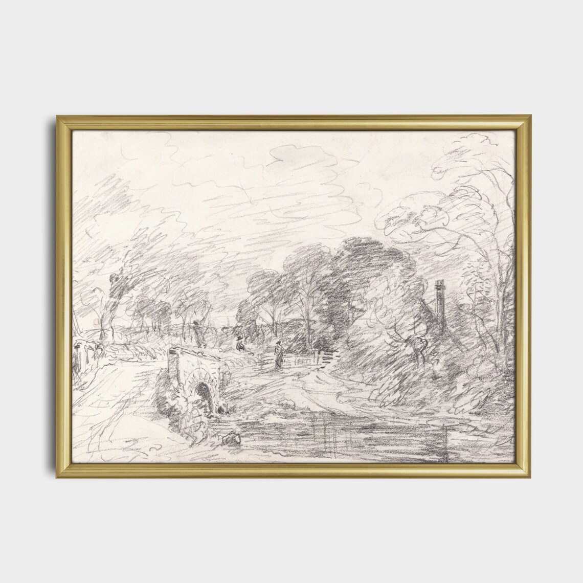 Pencil Sketch of a Country Bridge over a Stream Landscape Poster - Image 5