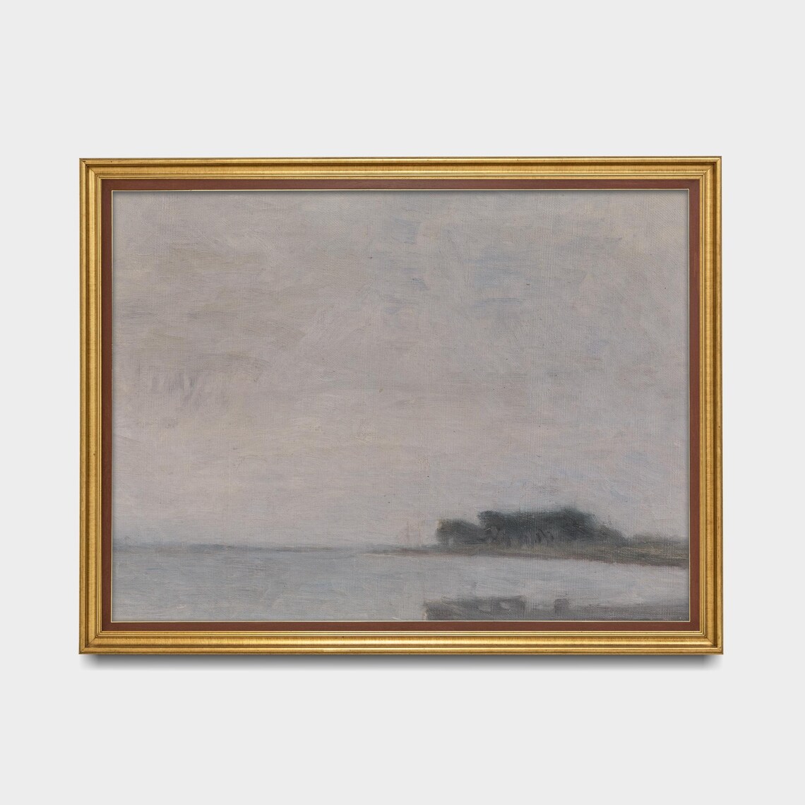 Minimalist Pale Coastal Seascape Muted Gray Horizon Antique Poster - Image 5