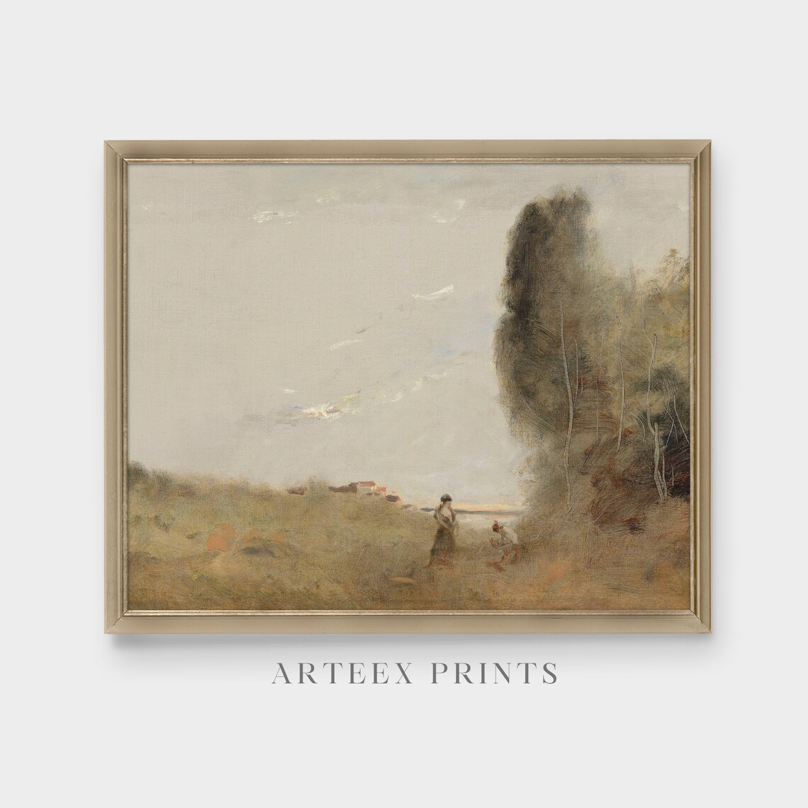 Misty Country Path With Two Figures Foggy Vintage Landscape Poster - Image 4