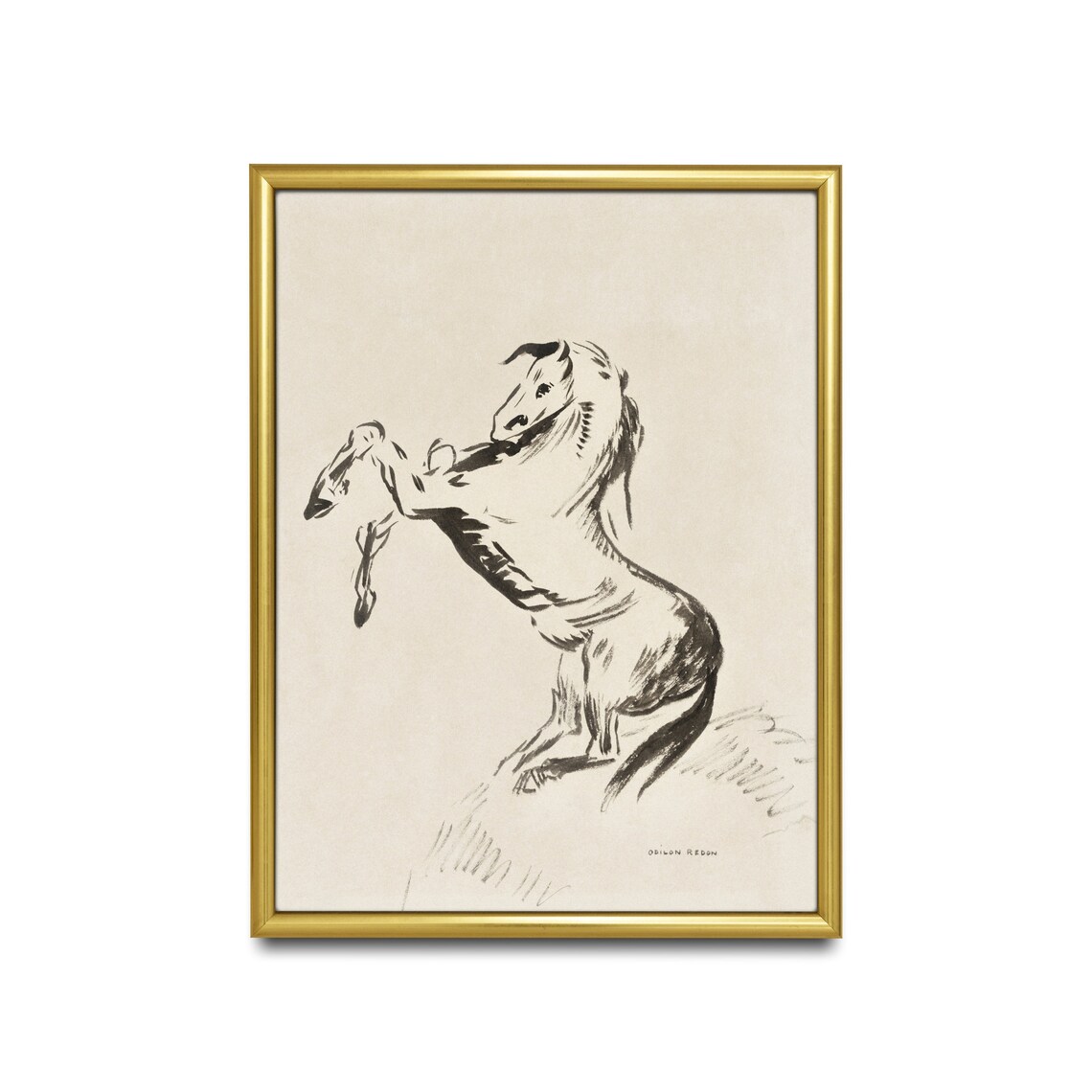 Rearing Horse Bold Ink Sketch Antique Equestrian Drawing Wall Art - Image 2