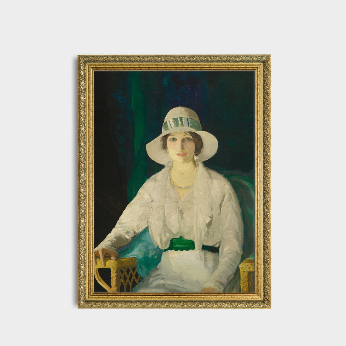 Elegant Woman in a Wide White Hat Antique Portrait Art Poster - Image 3
