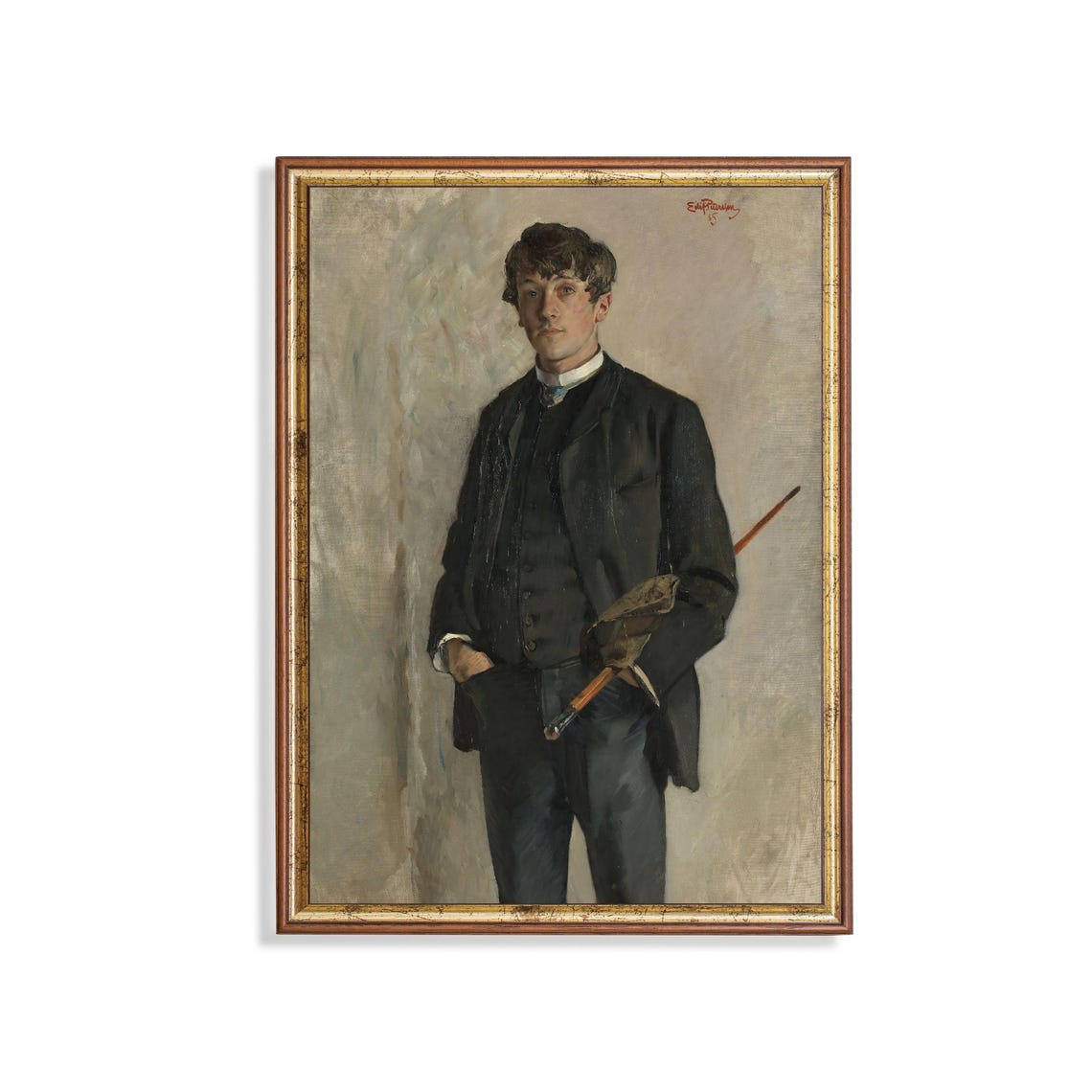 Young Gentleman with Umbrella Vintage Standing Portrait Poster