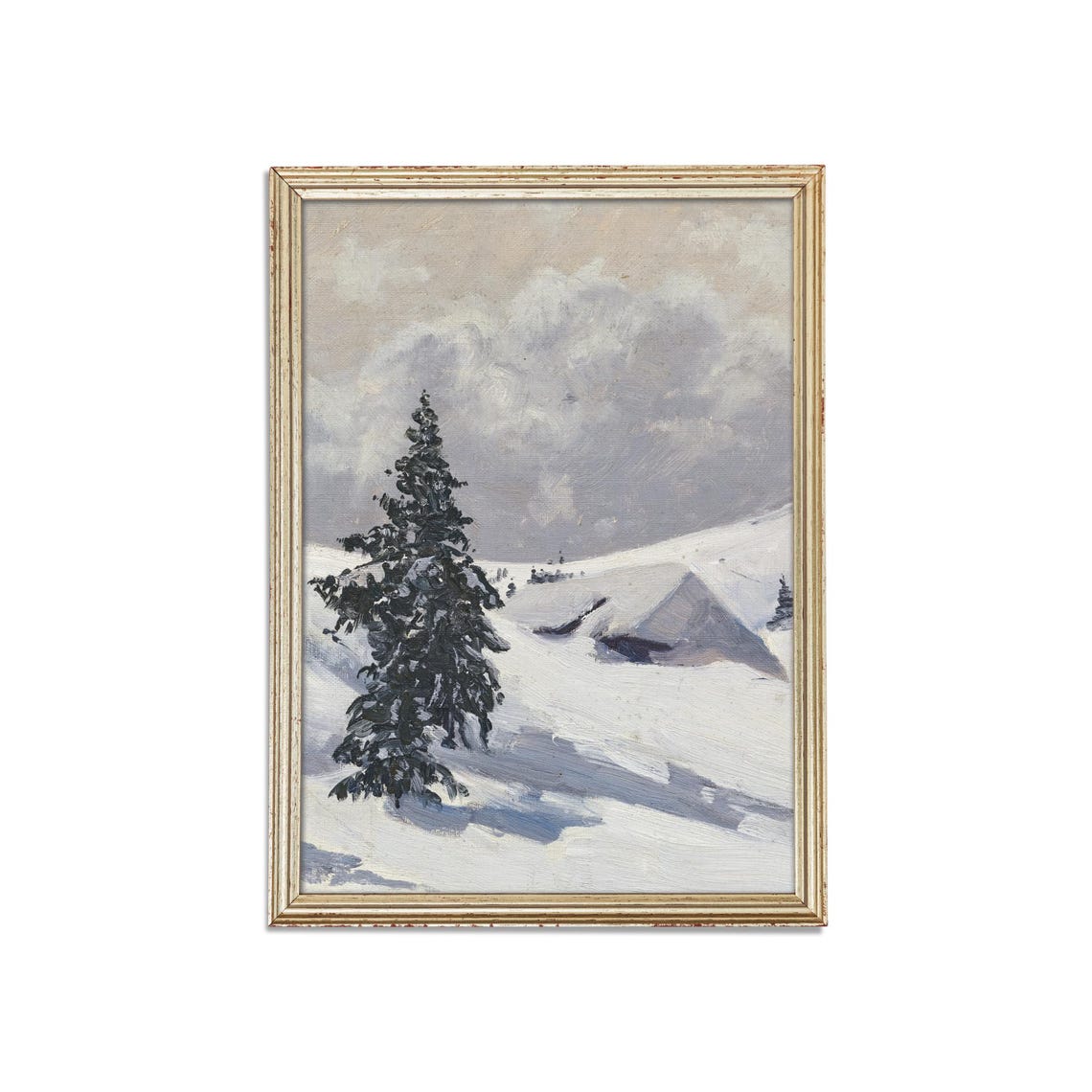 Lone Snowy Pine on a Winter Hillside Vertical Vintage Poster - Image 3