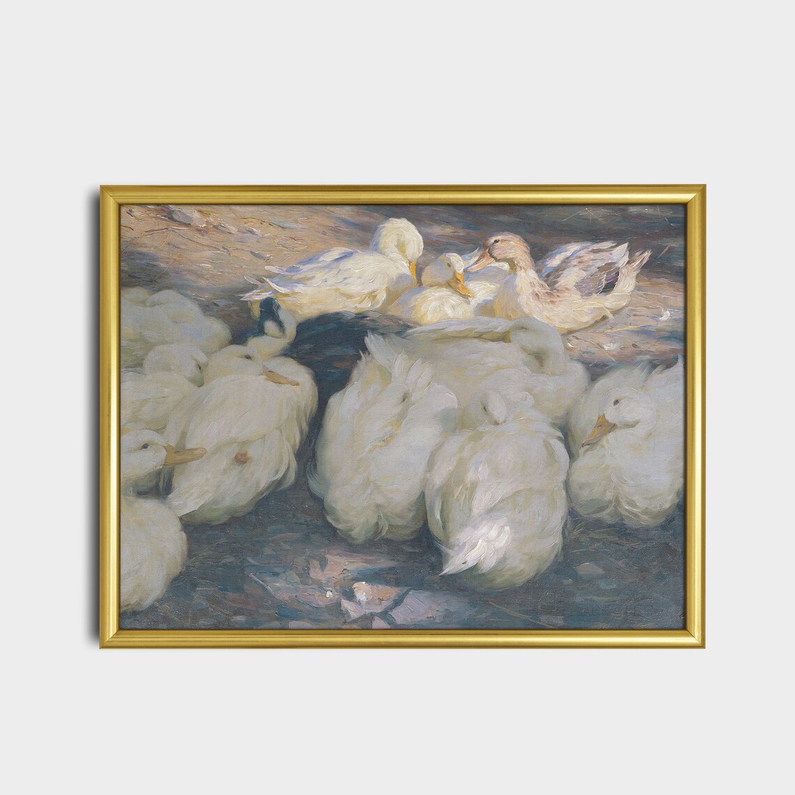 Huddled White Ducks Impressionist Vintage Bird Group Painting Poster - Image 2