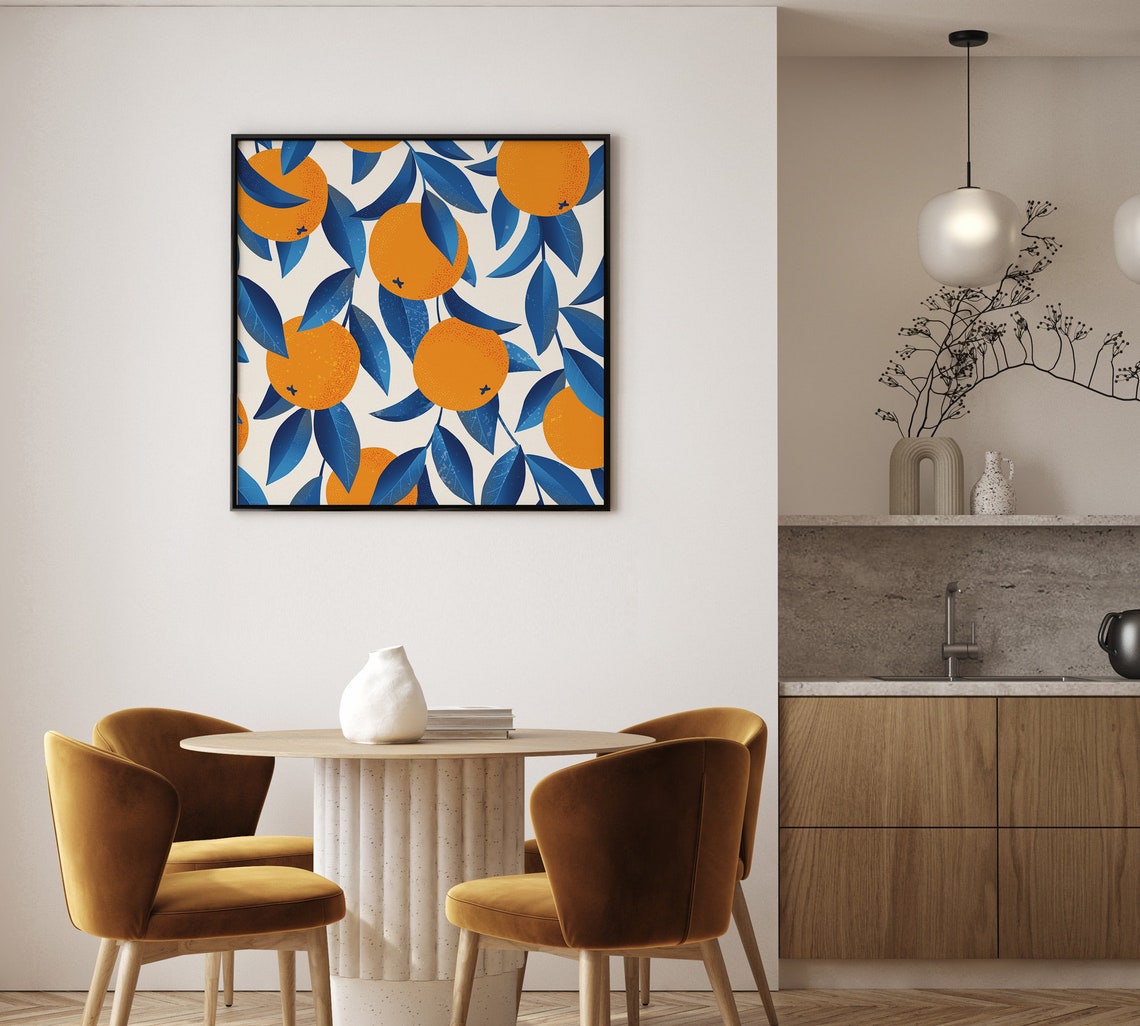 Orange Citrus Fruit Blue Leaf Pattern Modern Kitchen Decor Poster - Image 4