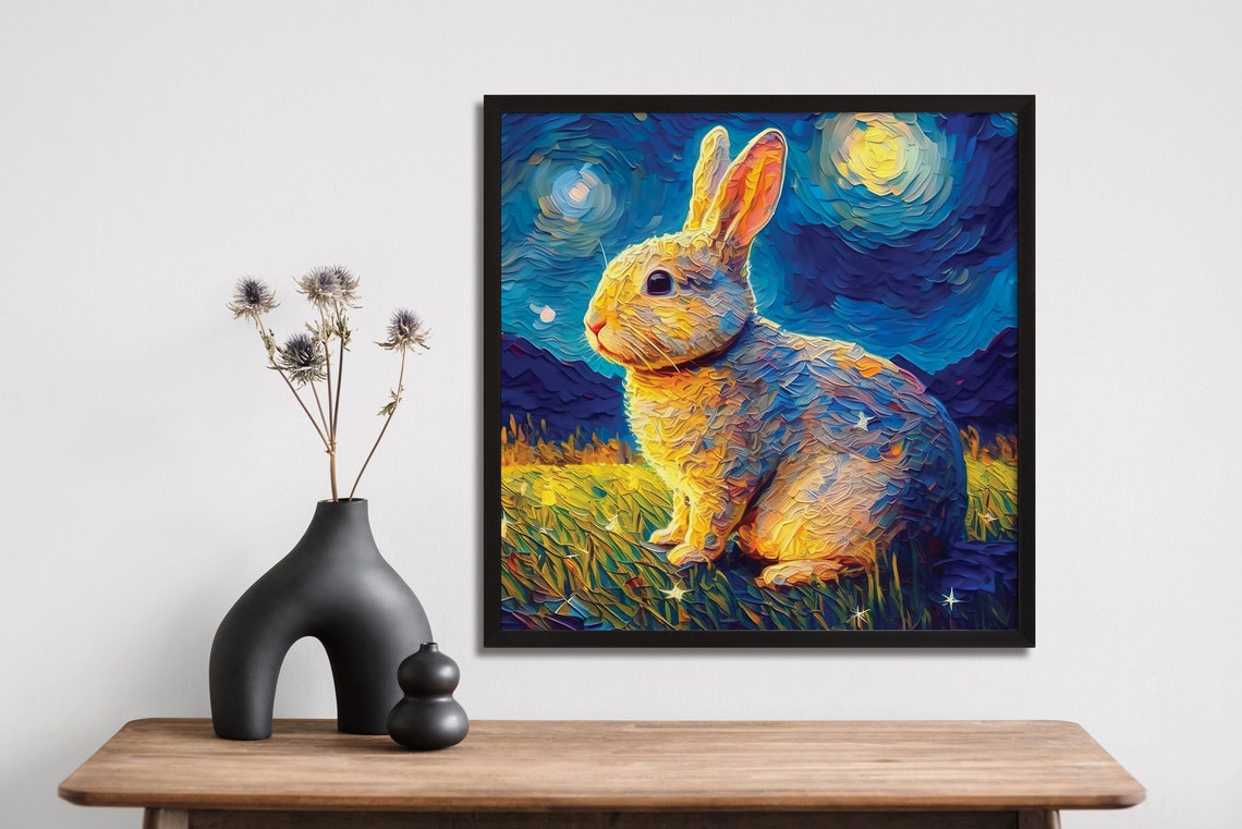 Starry Night Bunny Rabbit Swirling Sky Van Gogh Style Poster - Image 4