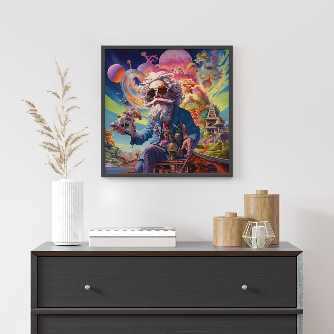 Eccentric White Haired Inventor Psychedelic Cosmic Genius Art Poster - Image 3