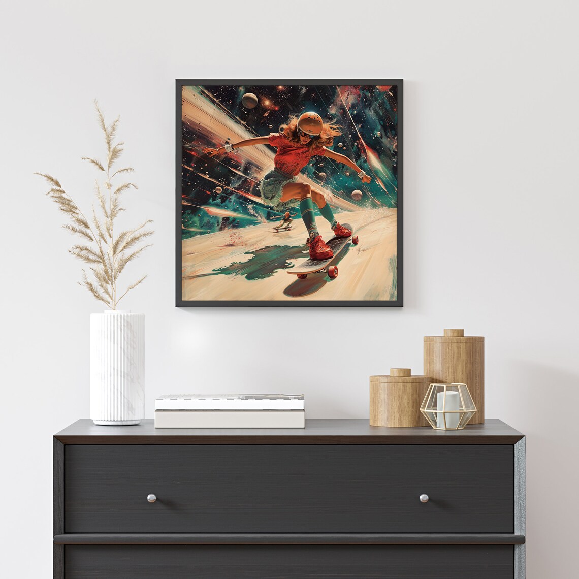Woman Skateboarding Through Space Vintage Cosmic Skater Art Poster - Image 5