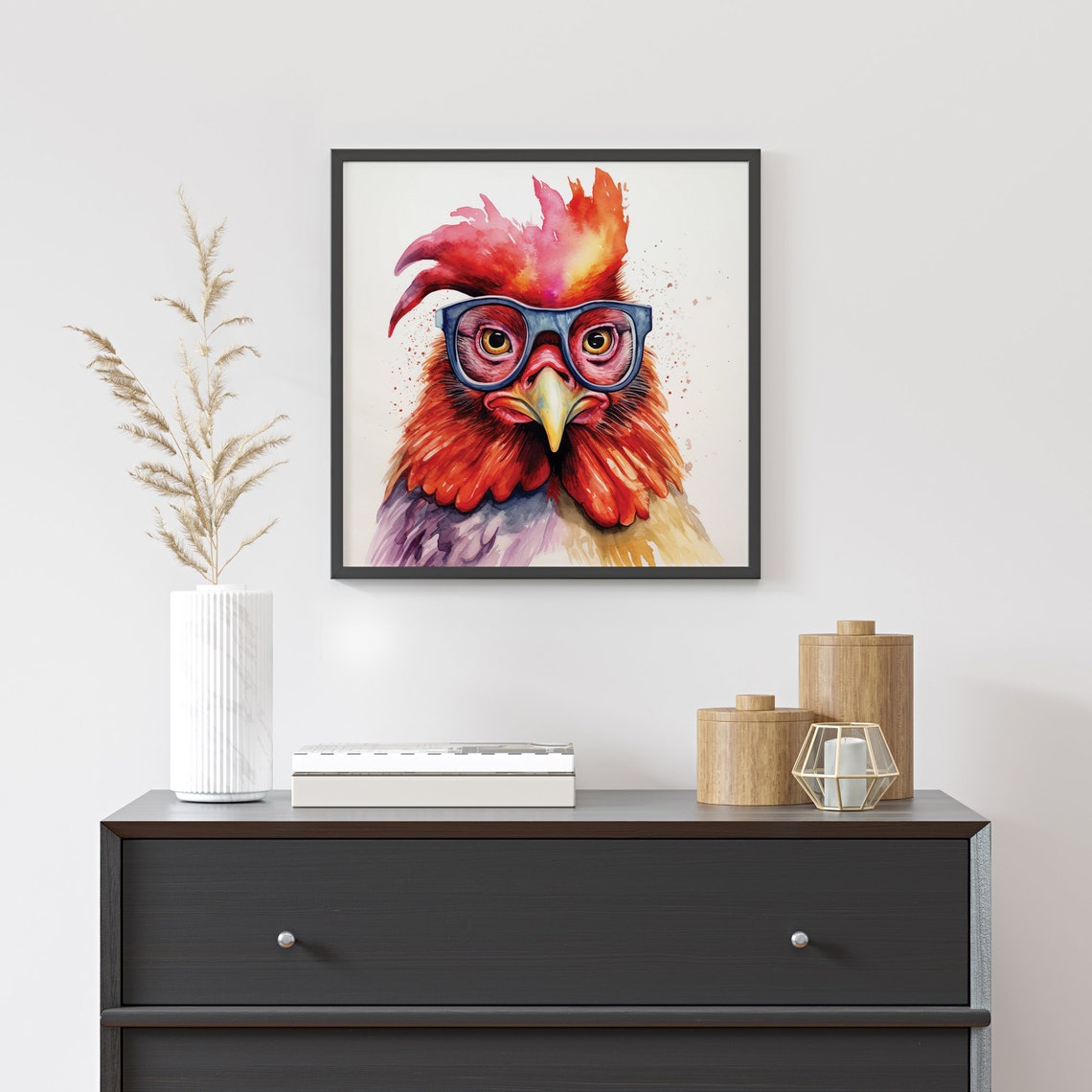 Chicken Glasses Watercolor Funny Hen Portrait Whimsical Bird Poster - Image 5