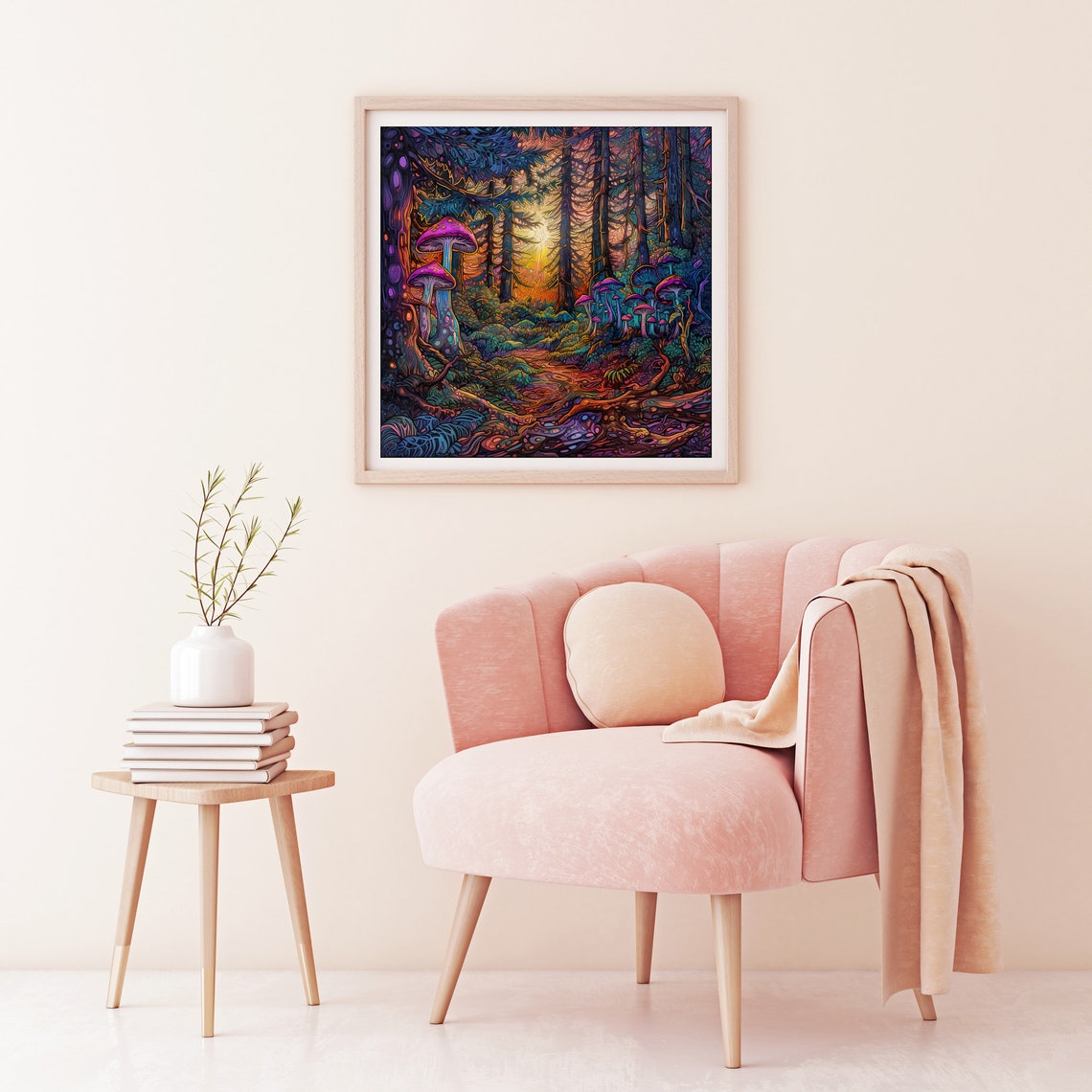 Psychedelic Redwood Forest Magic Mushrooms Sunset Trail Poster - Image 2