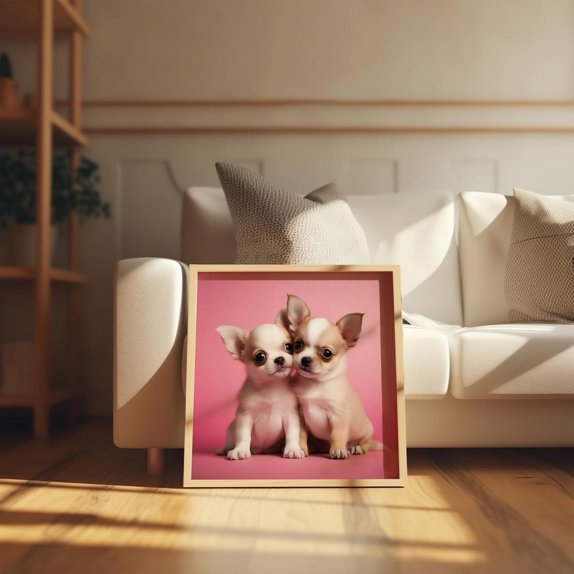 Two Cute Chihuahua Puppies Pink Background Framed Poster Cute Chihuahua Dogs Dogs Wall Art Chihuahua Puppies Charming Chihuahua Puppies - Image 2