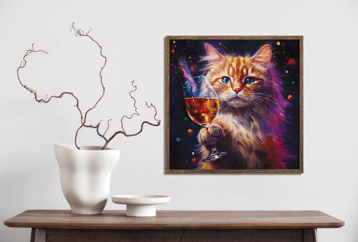 Fluffy Orange Cat Holding Wine Glass Funny Party Animal Poster - Image 2