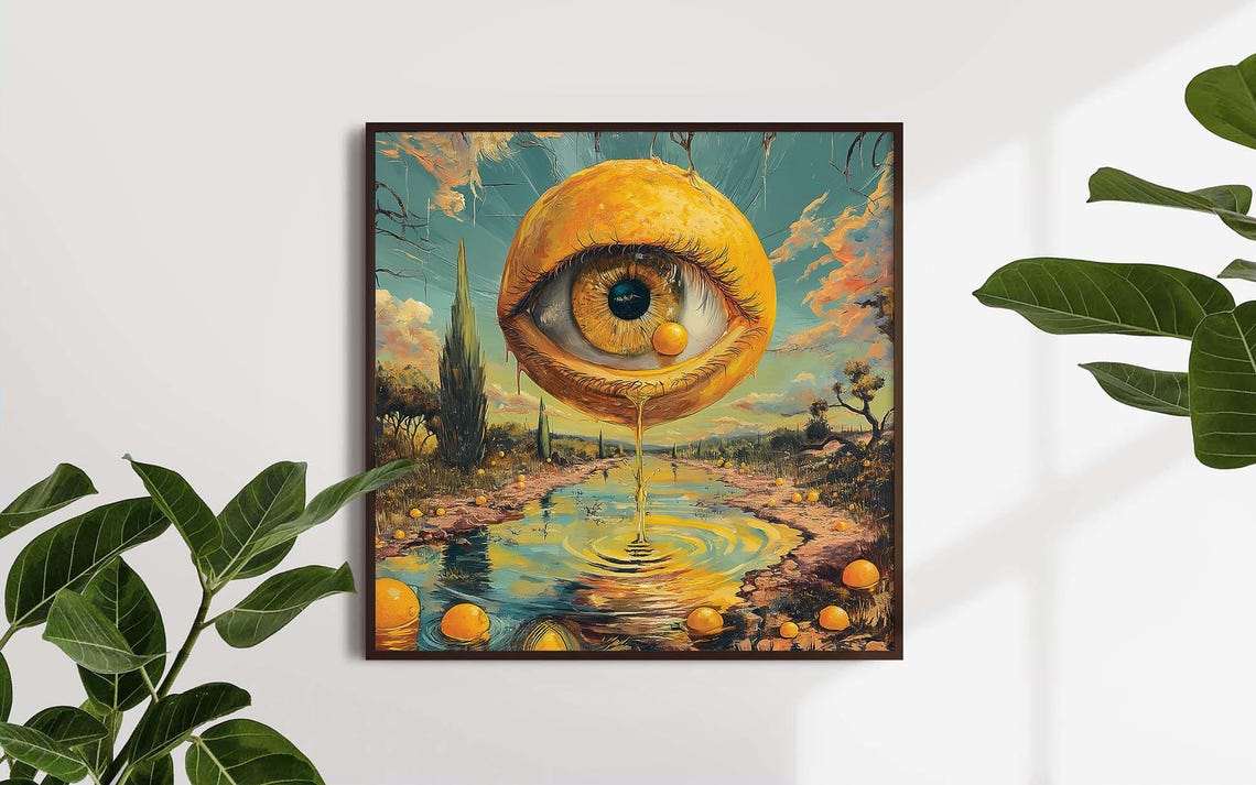 Surreal Lemon Eye Crying Over River Dreamlike Landscape Art Poster - Image 2