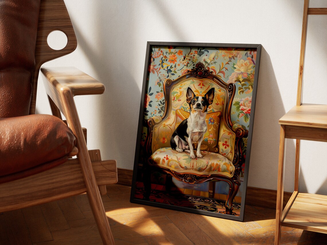 Chihuahua Throne Chair Floral Vintage Elegant Dog Portrait Poster - Image 3