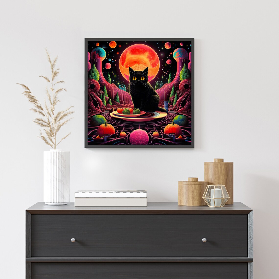 Black Cat Cosmic Planet Psychedelic Trippy Space Fantasy Art Poster - Image 5