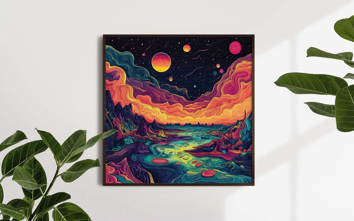 Psychedelic Alien Valley Planets Colorful Space Landscape Poster - Image 2