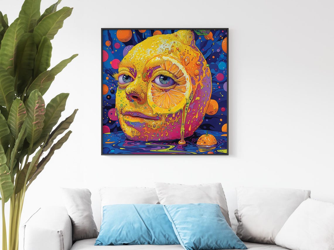 Surreal Lemon Face Human Eyes Psychedelic Juicy Fruit Art Poster - Image 5