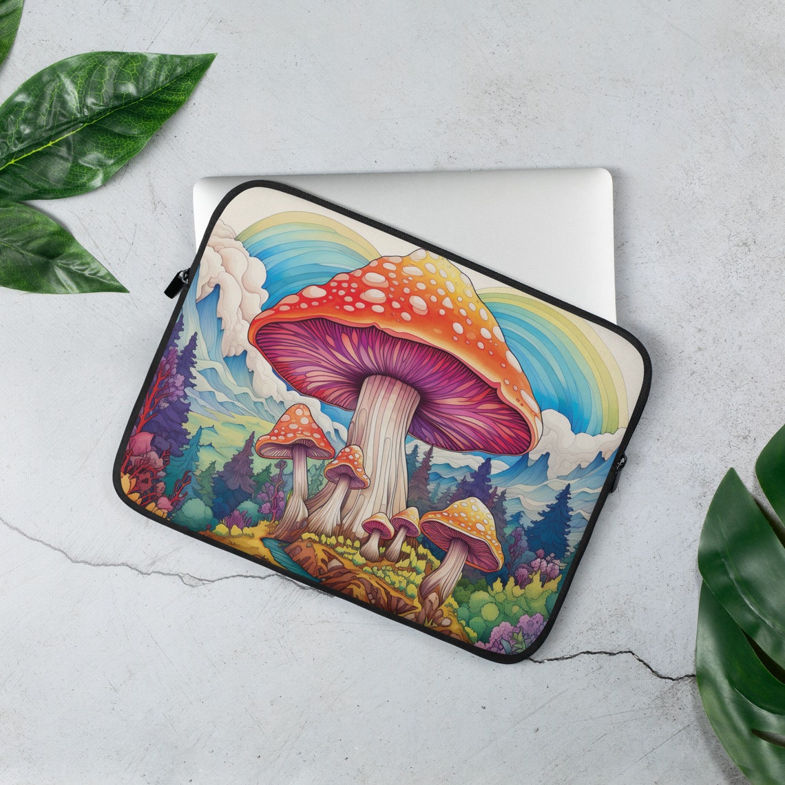 Colorful Psychedelic Mushroom Valley Rainbow Hills Illustration Poster - Image 4